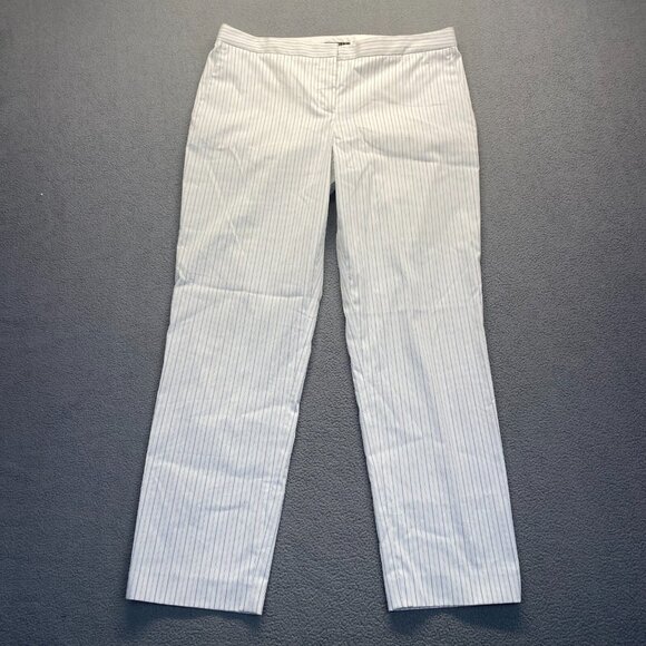 Theory Treeca Stripe Cropped Ankle Pants White/Blue Stretch Size 10,Pockets, - Picture 1 of 10